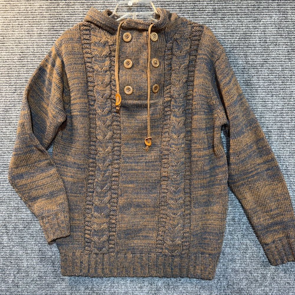 Coofandy  Cable Knit WovenHoodieSweater Spring Pullover Brown and BlueEUC Sz L